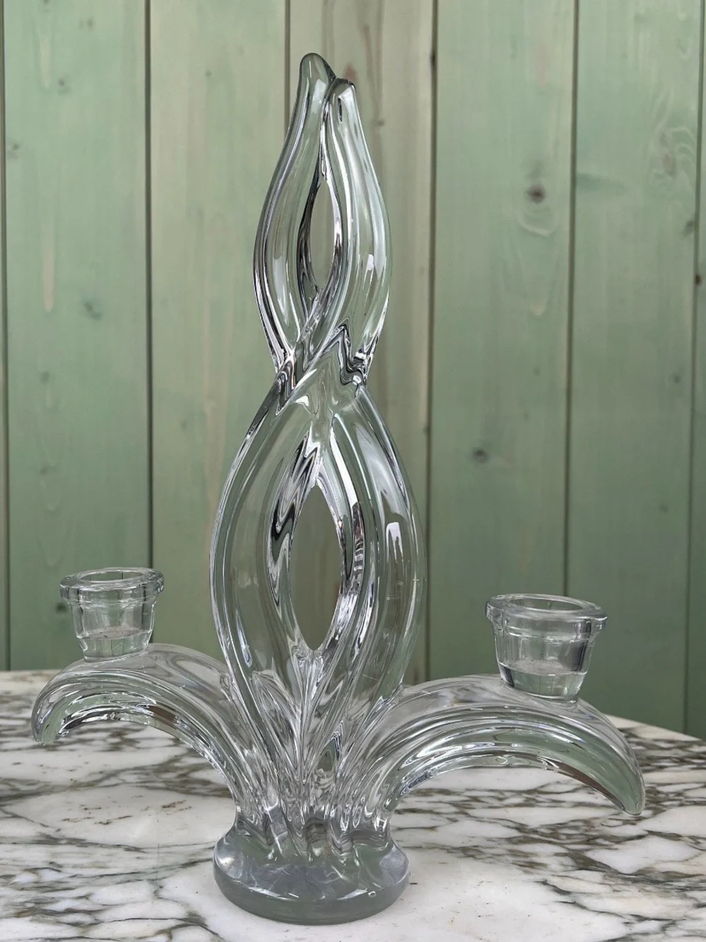 Vannes le Chatel crystal flame candlestick pair